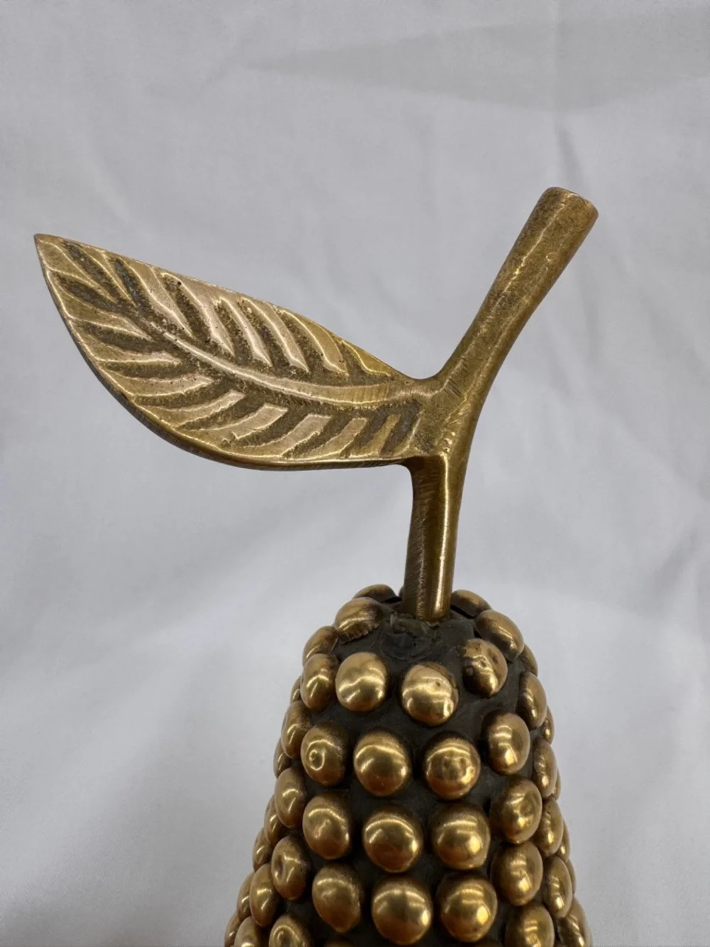 Vintage Studded Brass Pear Mid Century Home Decor Whimsical Hobnail Paperweight